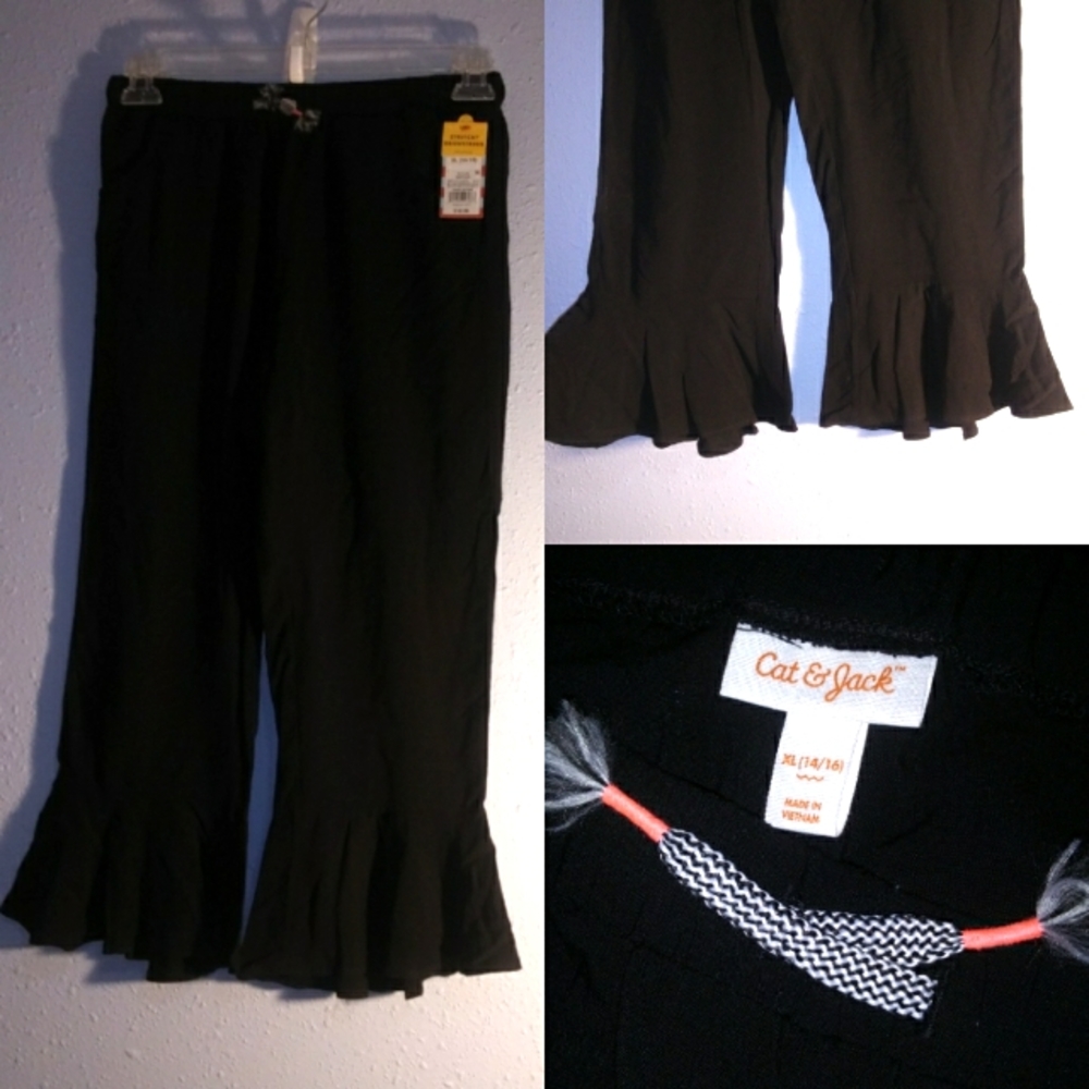 Flare Calf Ruffle NWT Stretchy Drawstring Cat & Jack Pants XL 14/16 Black